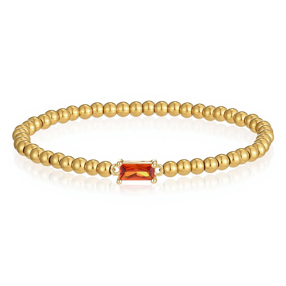 Stainless Steel Zircon Bead Elastic Bracelet