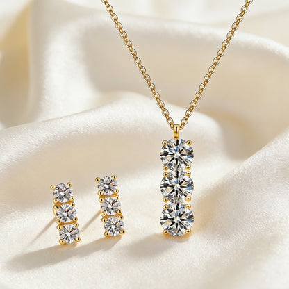 Stainless Steel Zircon Necklace and Earrings