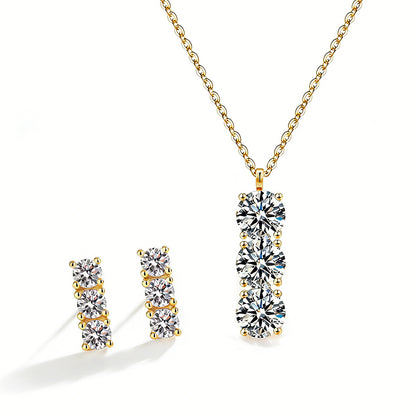 Stainless Steel Zircon Necklace and Earrings