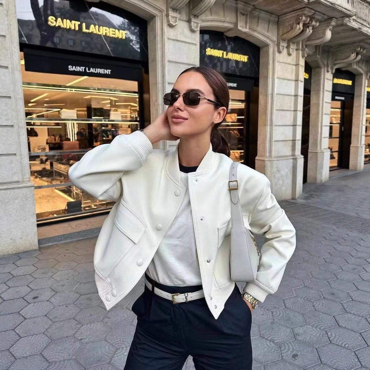 Stand collar double pocket jacket