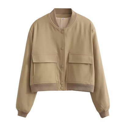 Stand collar double pocket jacket