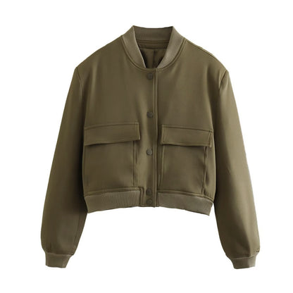 Stand collar double pocket jacket