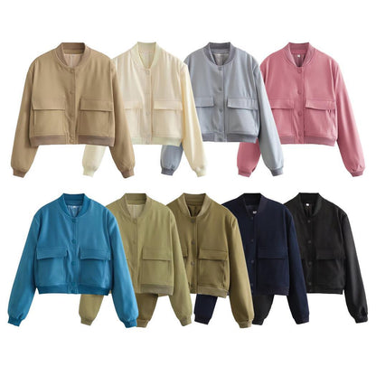 Stand collar double pocket jacket