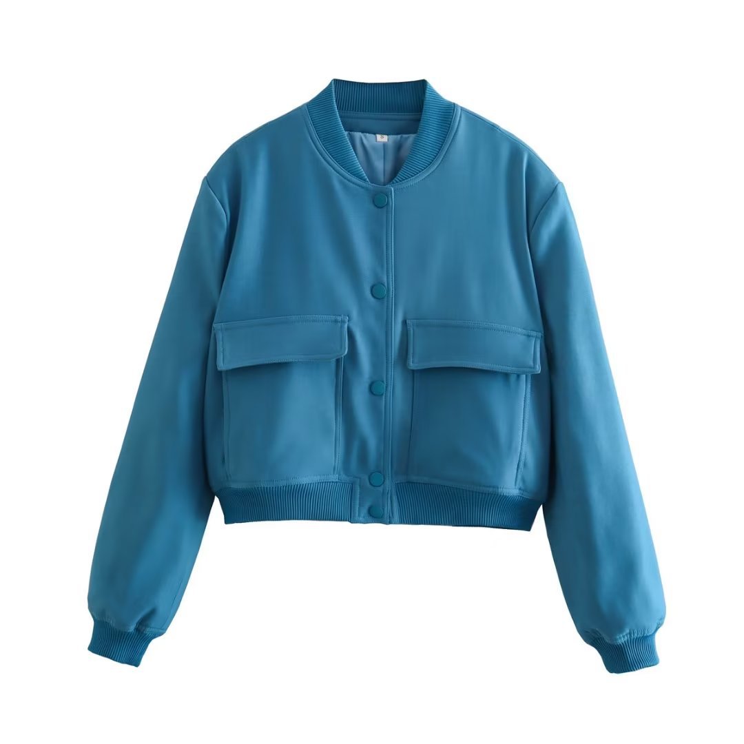 Stand collar double pocket jacket
