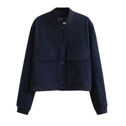 Stand collar double pocket jacket