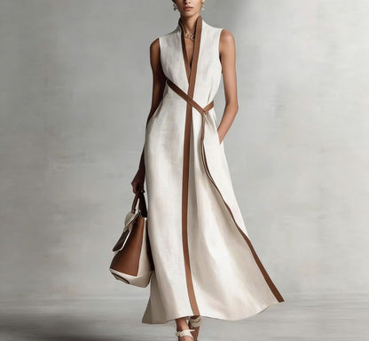 Stand Collar Sleeveless Color Block Loose Dress