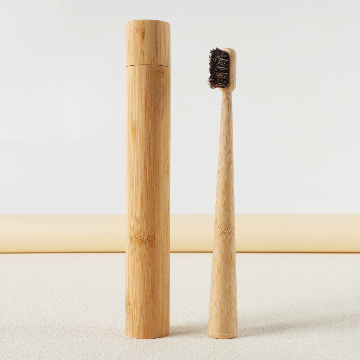 Stand-up bamboo toothbrush with large conical shape