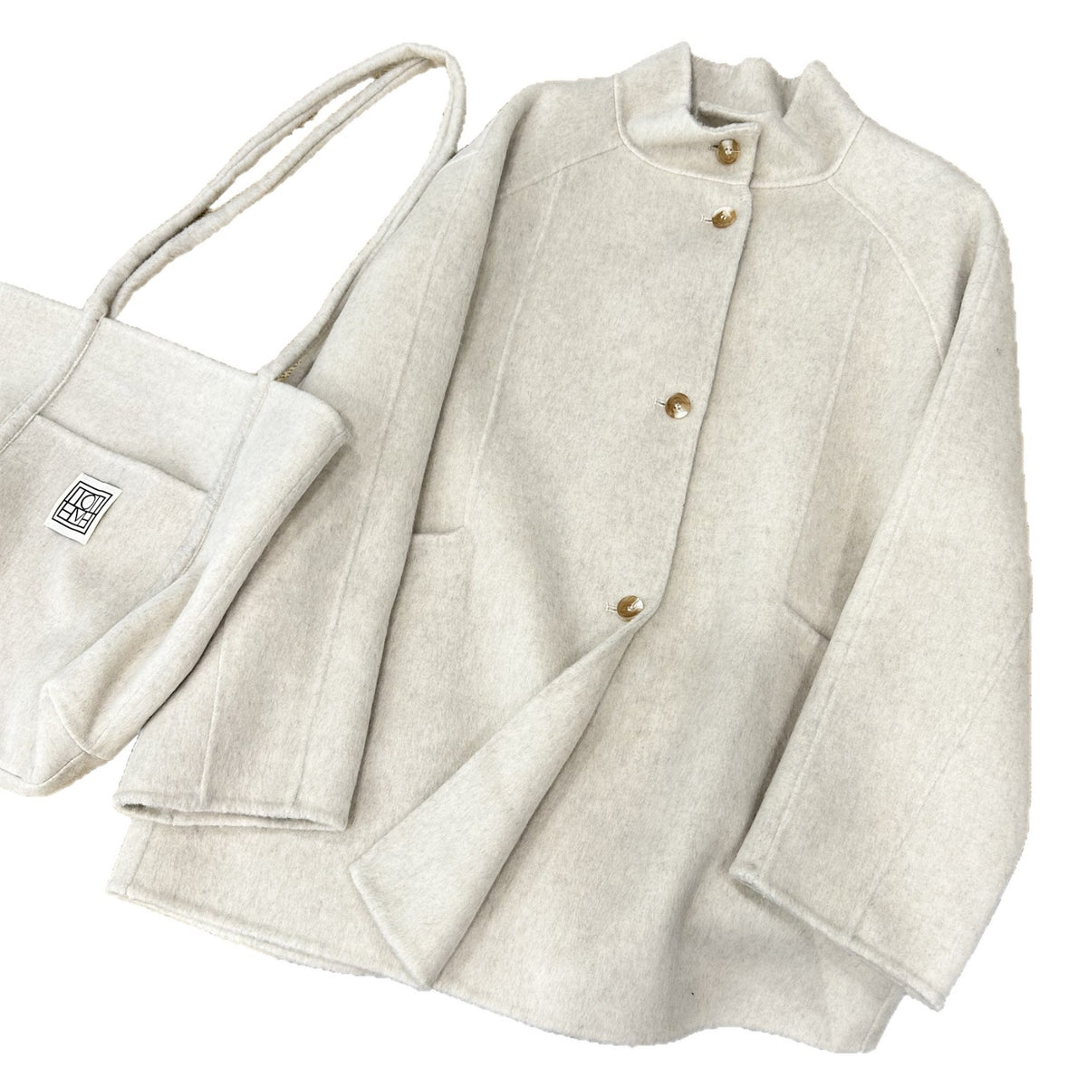 Stand-up collar mid-length wool coat