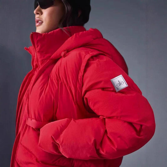 Standing collar warm faux two-piece coat