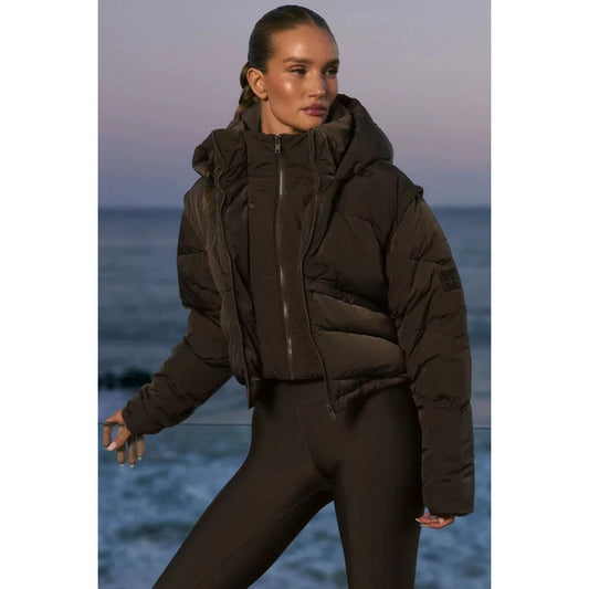 Standing collar warm faux two-piece coat