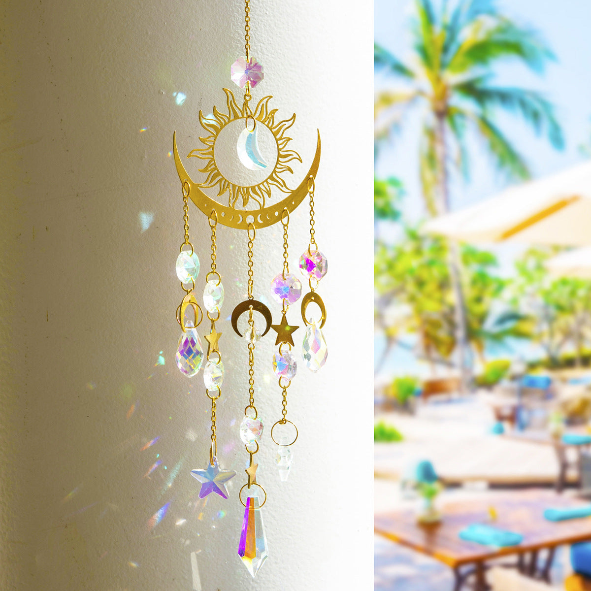 Star Moon Crystal Wind Chime Sun Catcher