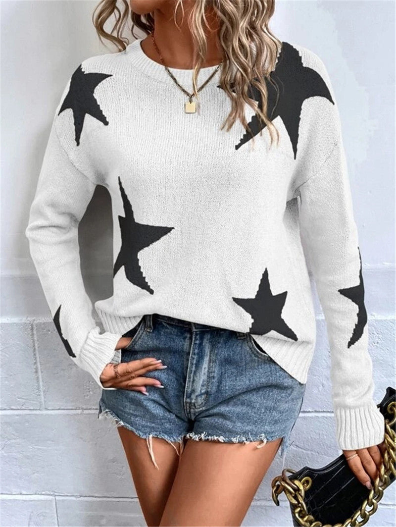 Star Pattern Knitted Pullover Sweater