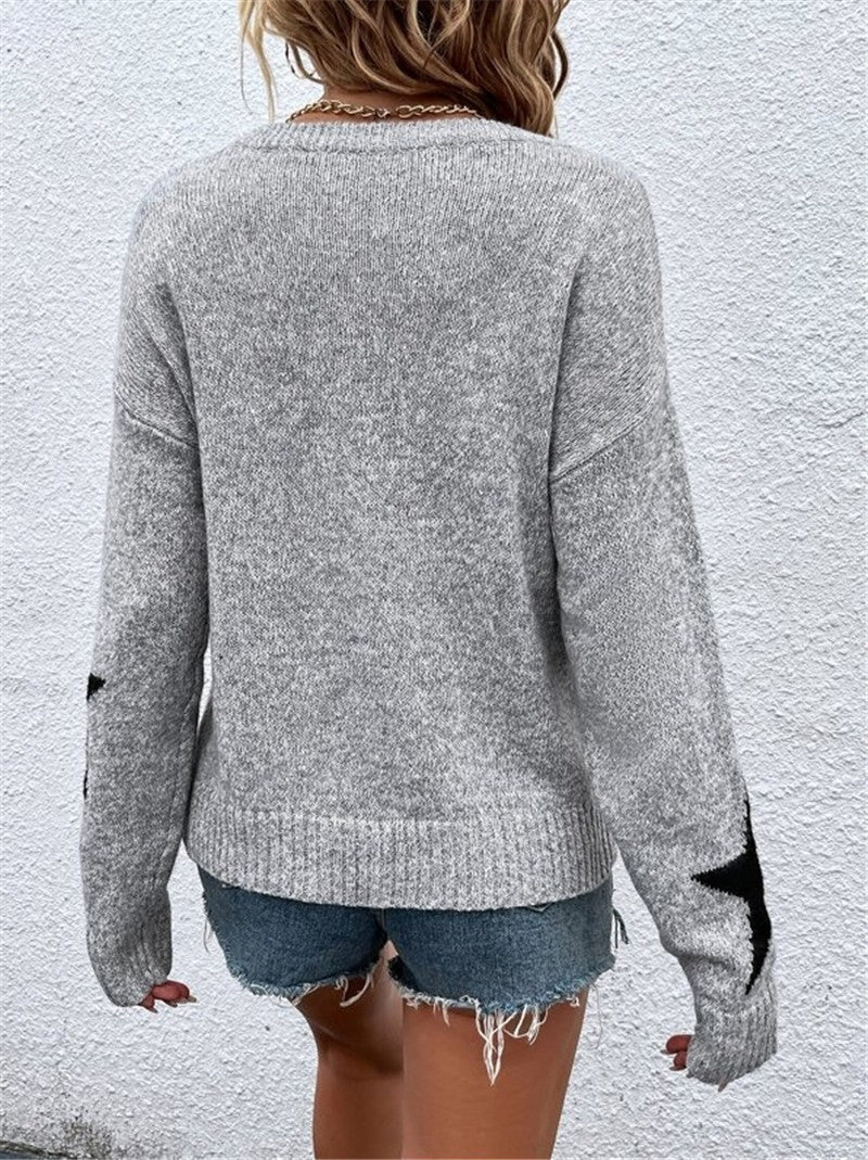 Star Pattern Knitted Pullover Sweater