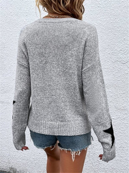 Star Pattern Knitted Pullover Sweater