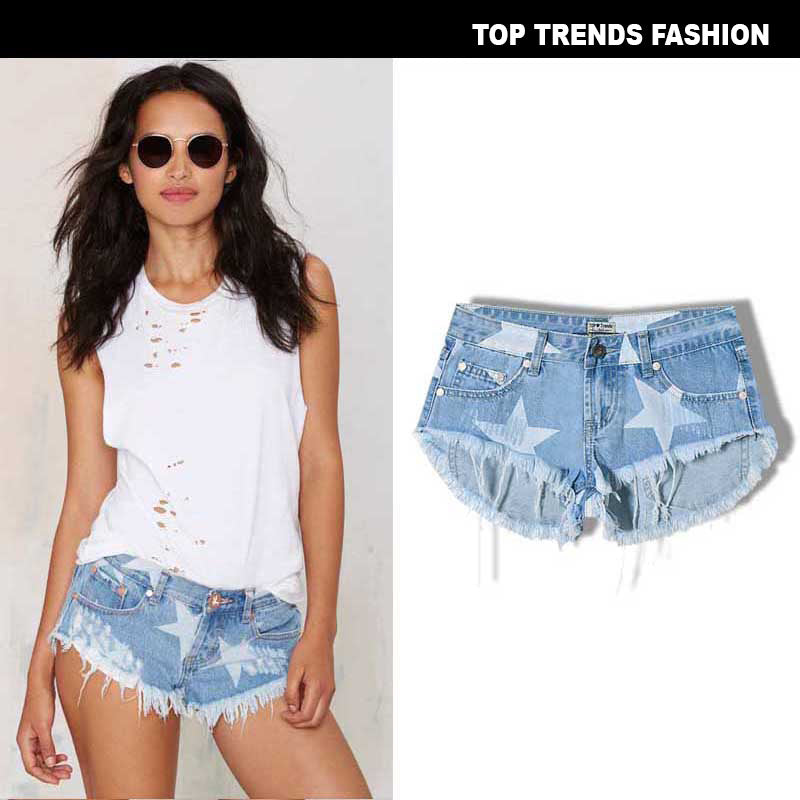 Star Print Tassel Denim Shorts