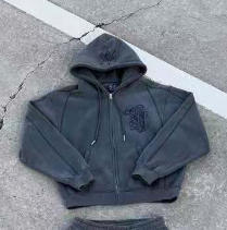 Star Print Zippered Hooded Sweatshirt