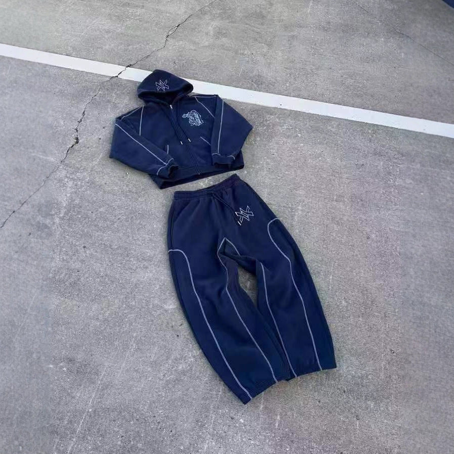 Star Print Zippered Hooded Sweatshirt