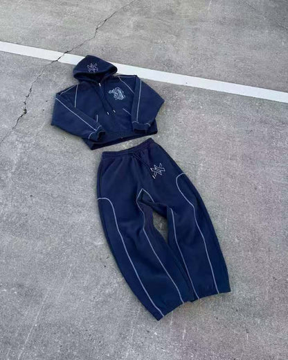 Star Print Zippered Hooded Sweatshirt