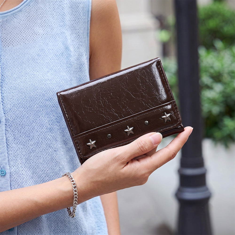 Star Rivet PU Leather Tri-Fold Wallet
