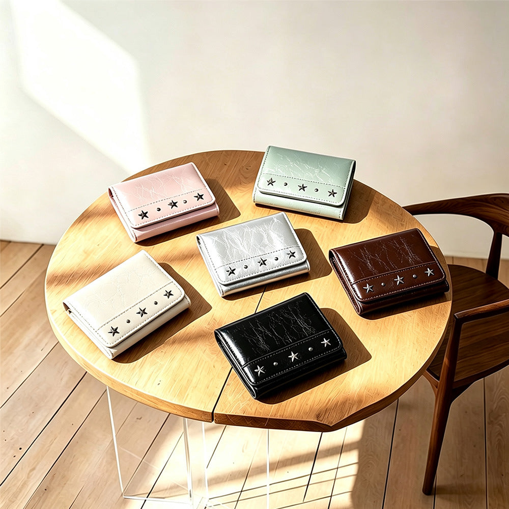 Star Rivet PU Leather Tri-Fold Wallet