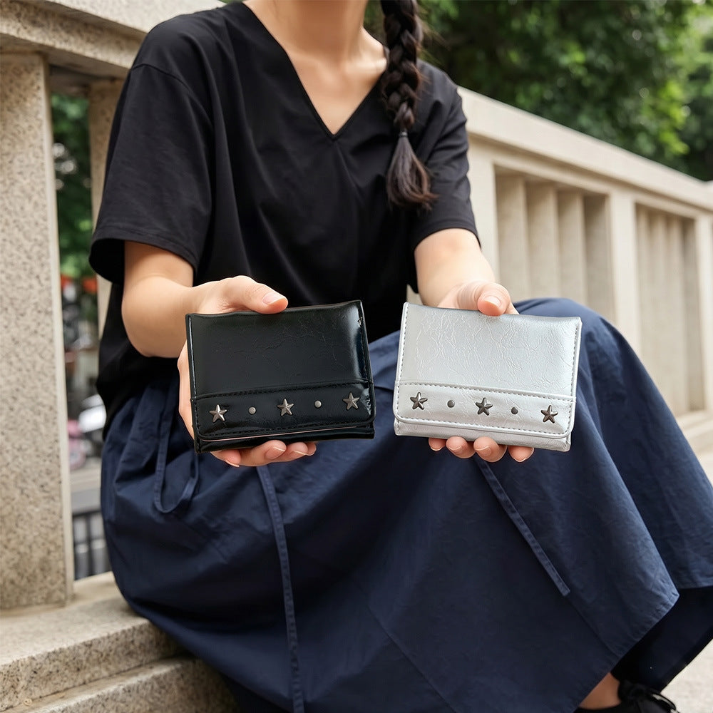 Star Rivet PU Leather Tri-Fold Wallet