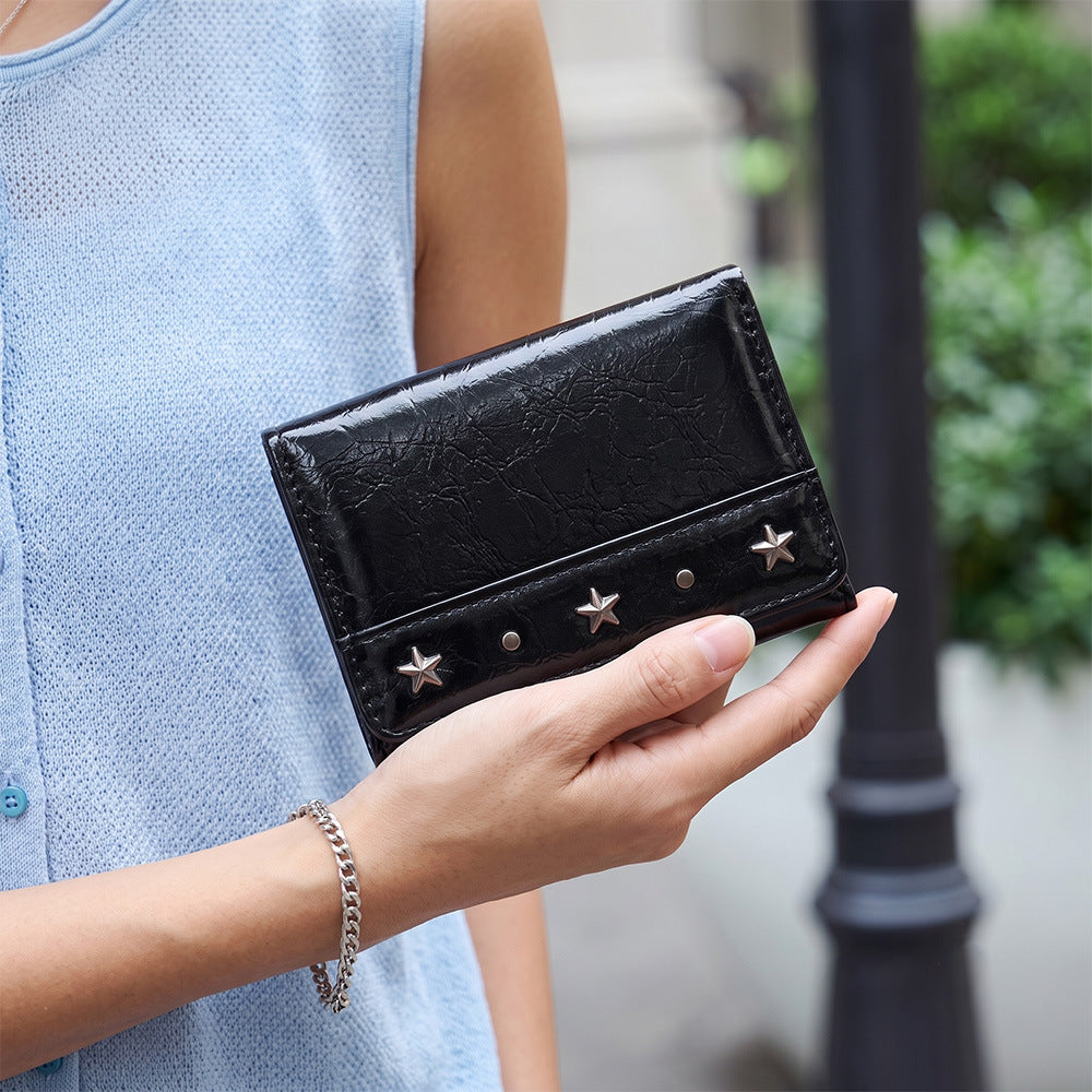 Star Rivet PU Leather Tri-Fold Wallet