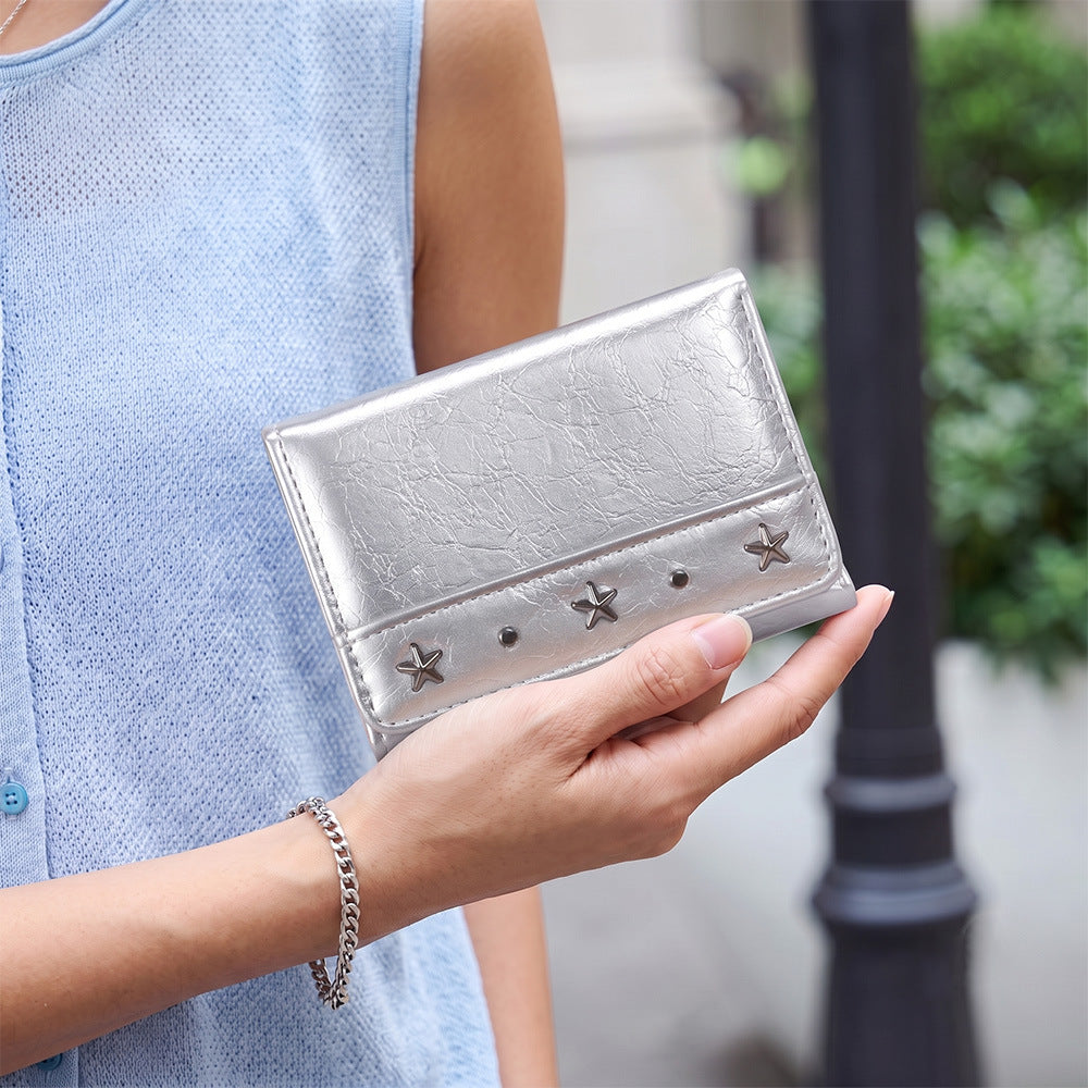 Star Rivet PU Leather Tri-Fold Wallet