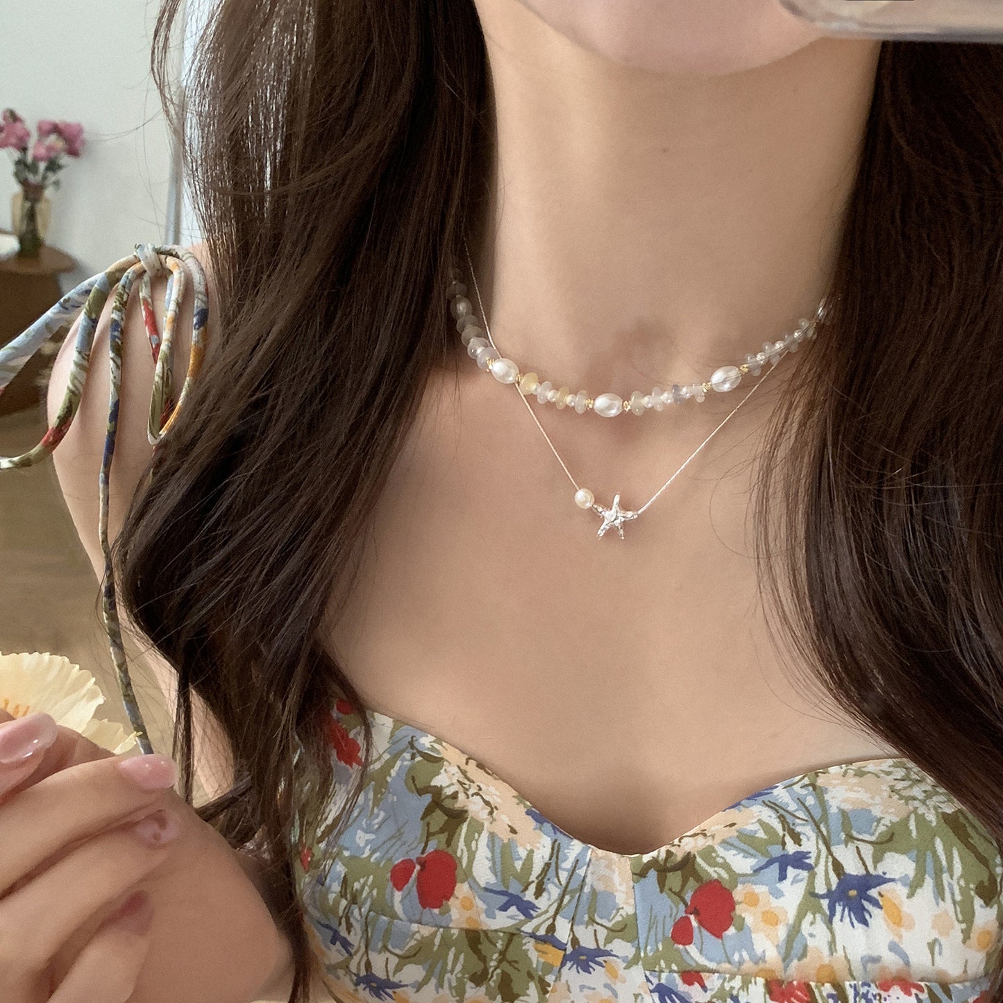 Starfish pearl necklace