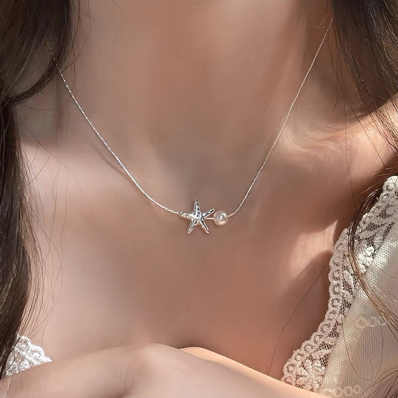 Starfish Pearl Necklace Women Elegant Clavicle Chain