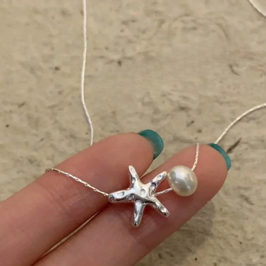 Starfish Pearl Necklace Women Elegant Clavicle Chain