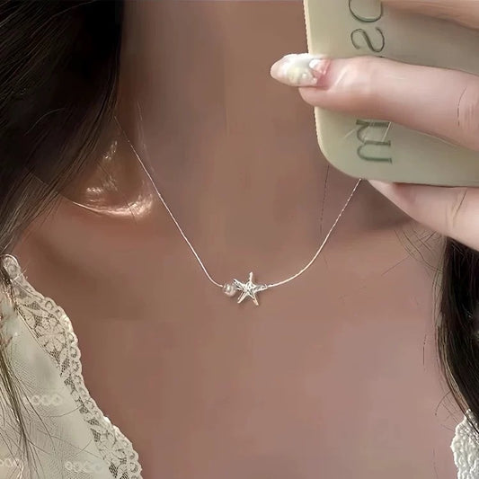 Starfish Pearl Necklace Women Elegant Clavicle Chain