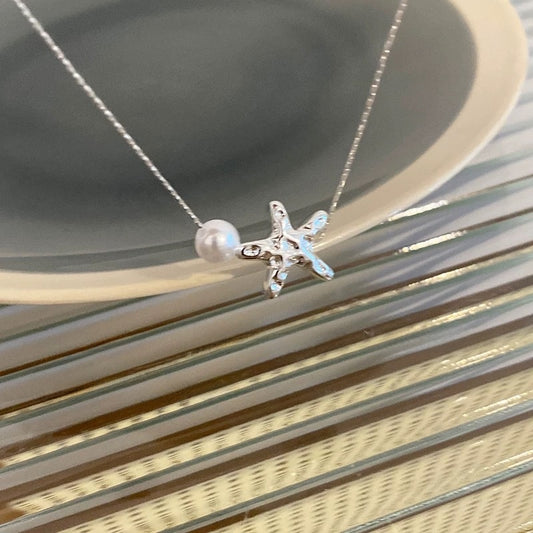 Starfish Pearl Necklace Women Elegant Clavicle Chain
