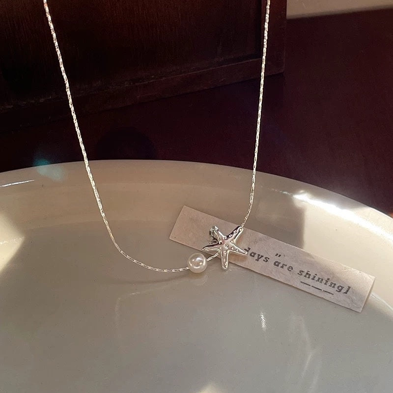 Starfish Pearl Necklace Women Elegant Clavicle Chain