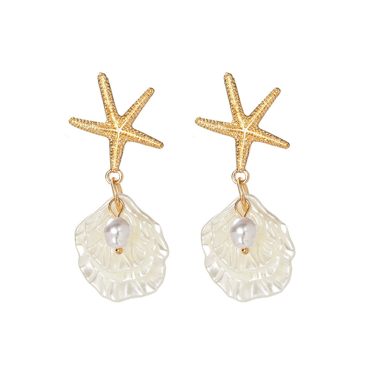 Starfish Shell Pearl Alloy Earrings