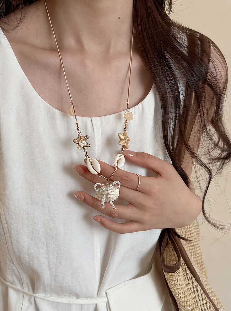 Starfish shell pearl necklace