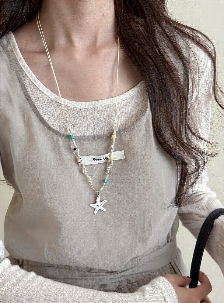 Starfish shell pearl necklace