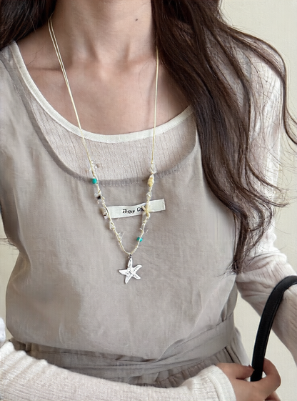Starfish shell pearl necklace