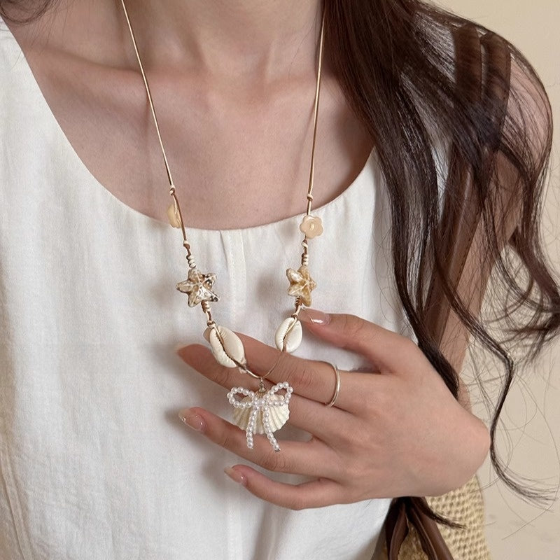 Starfish shell pearl necklace