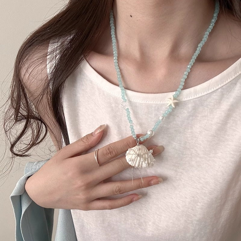Starfish shell pearl necklace