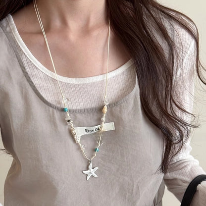 Starfish shell pearl necklace