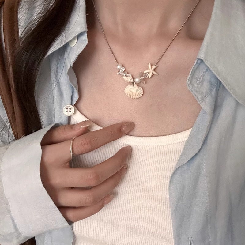 Starfish shell pearl necklace