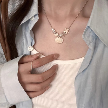 Starfish shell pearl necklace
