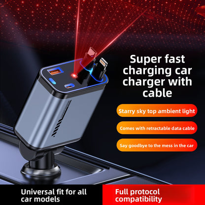 Starry Sky Car Charger 120W Retractable USB Fast Charger