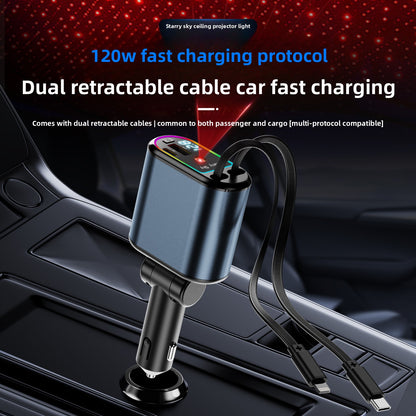 Starry Sky Car Charger 120W Retractable USB Fast Charger