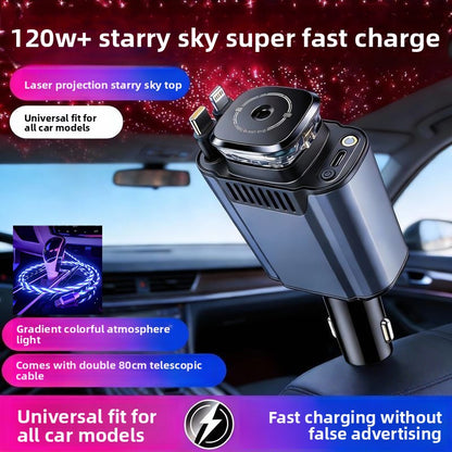 Starry Sky Car Charger 120W with Retractable Cable