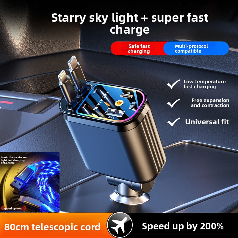 Starry Sky Car Charger 120W with Retractable Cable