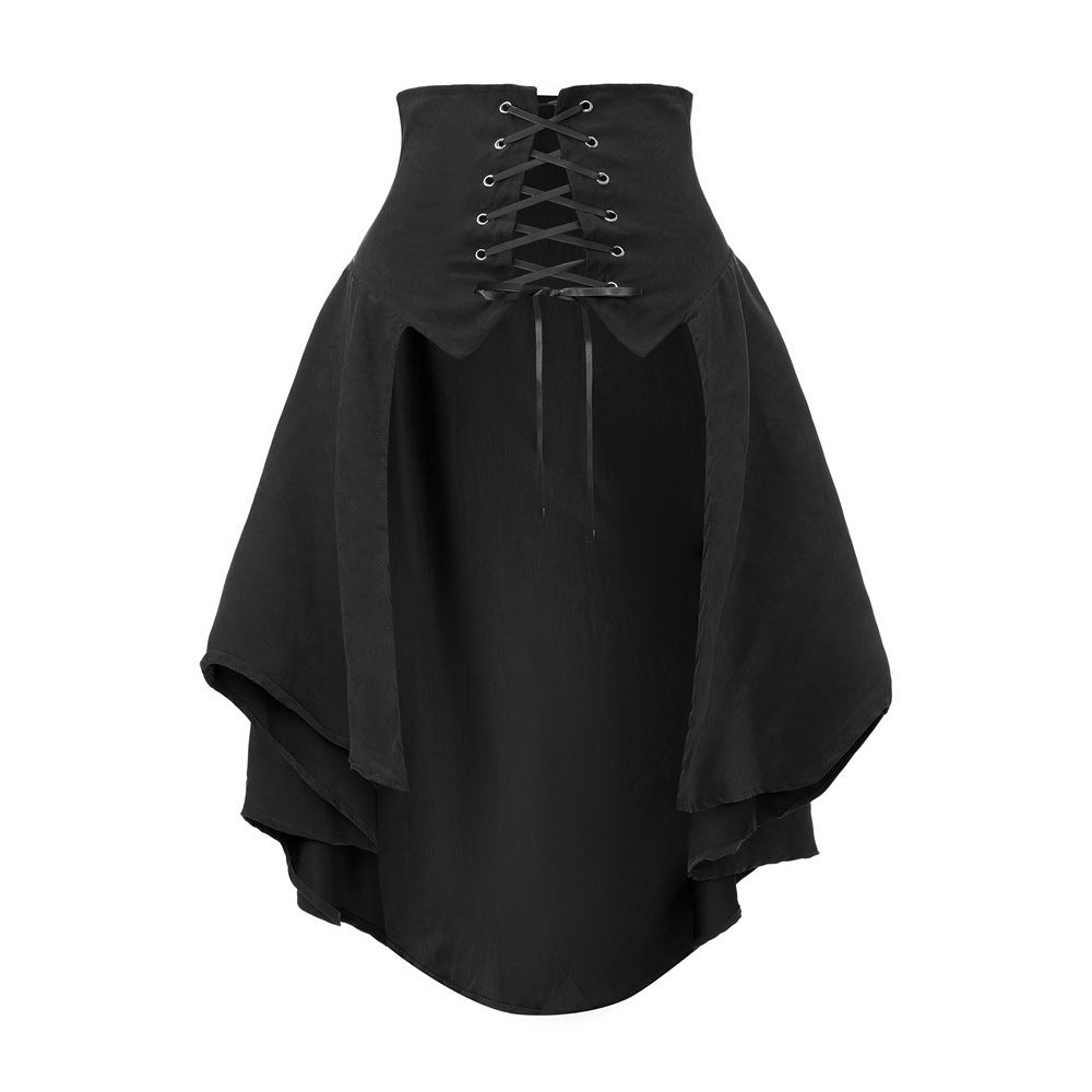 Steampunk Renaissance Pirate Asymmetrical Ruffled Lace-Up Skirt