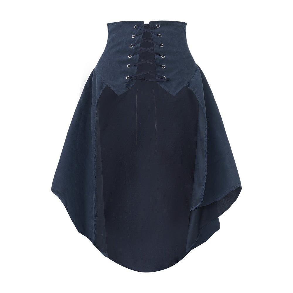 Steampunk Renaissance Pirate Asymmetrical Ruffled Lace-Up Skirt