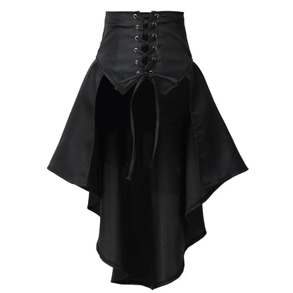 Steampunk Renaissance Pirate Asymmetrical Ruffled Lace-Up Skirt