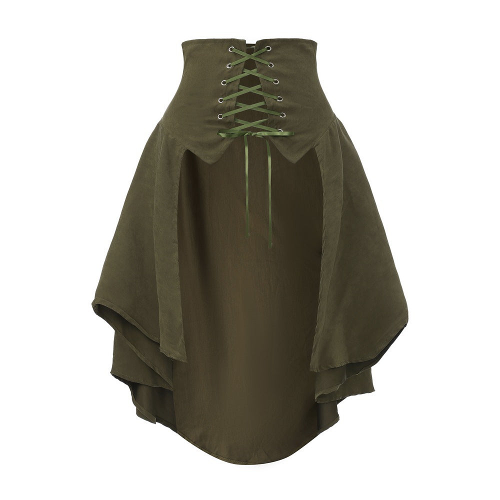 Steampunk Renaissance Pirate Asymmetrical Ruffled Lace-Up Skirt